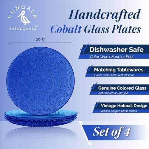 Cobalt Blue Hobnail Dinner Plates Set of 4 Pressed Glass 10.5 Inch - Image 2