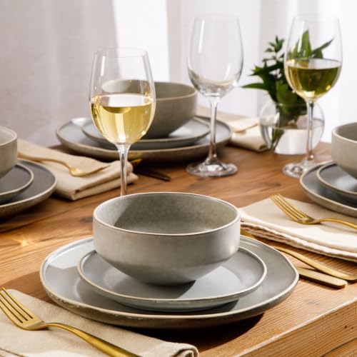 Gibson Elite Plates and Bowls Set, 12 Piece Dinnerware Set for 4, Grey - Image 2