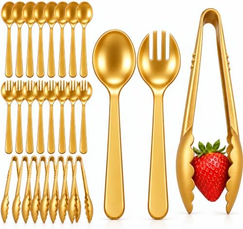 24 Pcs Gold Plastic Serving Utensils Set, Serving Spoons For Buffet by LOOWVY