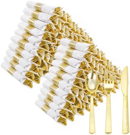 Goodluck 400PCS Gold Hammered Wrapped Silverware Set Disposable by GoodLuck
