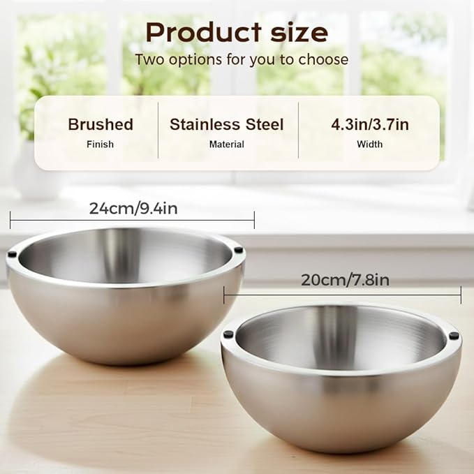 304 Stainless Steel Insulated Salad & Dipping Bowl, 2026 Double Wall Chill Serving Bowl with Ice/Hot Water, Insulated Dish Platter Keeps Salsa, Guacamole, Salad & Food (Caliber 24×11CM)