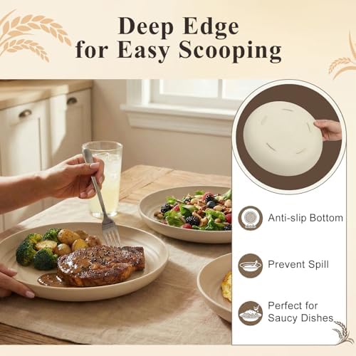 Large Dinner Plates Set for 8, Wheat Straw Plate 11 Inch, Unbreakable & Lightweight Serving Plates, Microwave & Dishwasher Safe Big Plate for Restaurant, Camping, Kitchen - Beige - Image 5