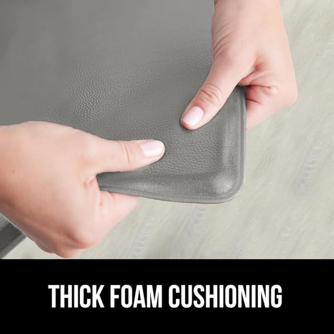 GORILLA GRIP 2 Pack Comfortable Cushioned Kitchen Mats for Floor, 17x24 + 17x48, Waterproof and Stain Resistant, 1/2 Inch Thick Soft Ergonomic Standing Desk Anti Fatigue Mat, Foam Supports Feet, Gray