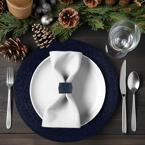 COTTON CRAFT Glitz Handmade Beaded Napkin Rings - Set of 12 - Navy - Image 4
