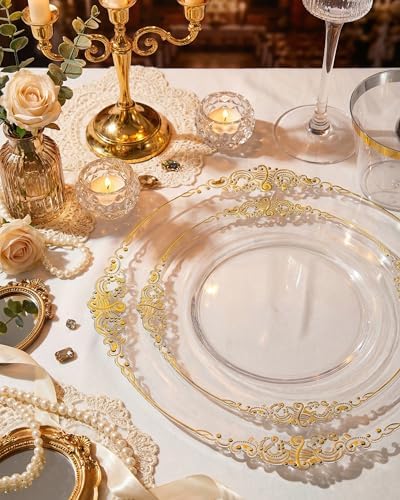 Morejoy 175PCS Clear and Gold Plastic Plates,Clear Plastic Dinnerware Sets - Image 5