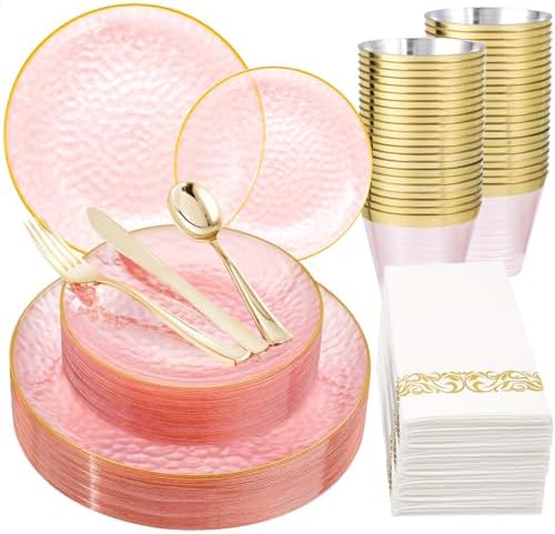 DaYammi 175PCS Clear Pink Plastic Dinnerware Set for 25 Guests by DaYammiwillaccompanyyou