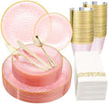 DaYammi 175PCS Clear Pink Plastic Dinnerware Set for 25 Guests by DaYammiwillaccompanyyou