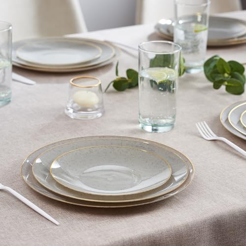 PLASTICPRO 32 Pack Elegant Disposable Plastic Plates Combo Set Includes 16 Dinner Plates and 16 Salad Plate Heavy Duty Fancy Party Plate Grey Granite Plates with Gold rim - Image 2