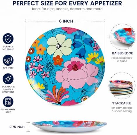 French Bull Melamine Appetizer Plates, 6 Inch, Set of 6, Garden Floral - Image 5