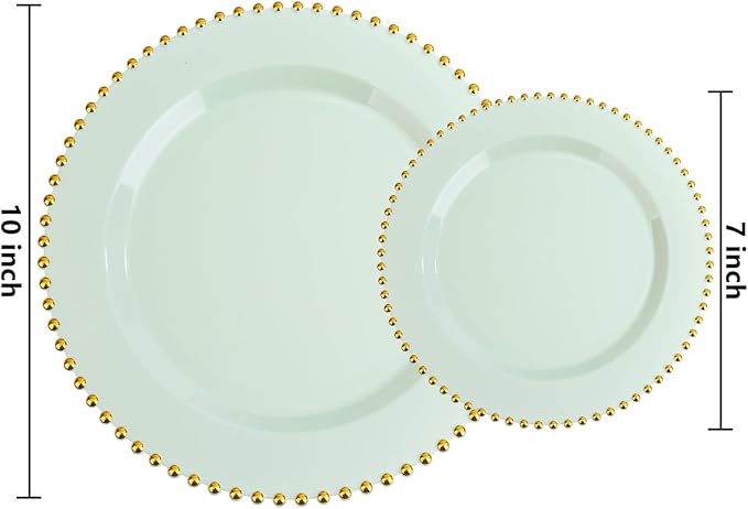 EI 60pcs Green Plastic Plates with Gold Rim,Disposable Heavy Duty Sage Green and Gold 10.25" Dinner & 7.5" Dessert Plastic Plate for Birthday,Afternoon Tea,Wedding,Spring,Valentine's Day,Easter