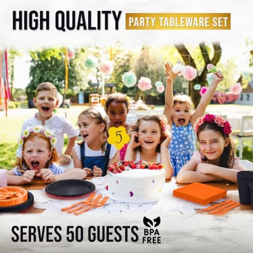 Exquisite 350 Pcs Orange & Black Plates & Napkins Party Plate Set - Image 5