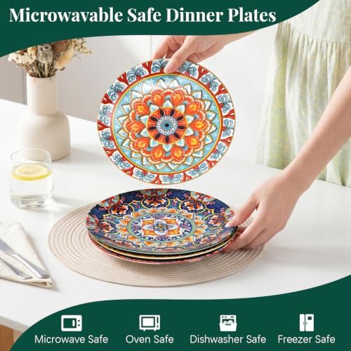 Colorful Salad & Dessert Plates Set of 4, 8.5Inch Boho Ceramic Dinner Plate - Image 2