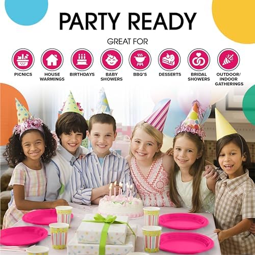 Party Solids 33% Thicker Hot Pink Plastic Plates 10" Dinner Plates 50 Ct - Image 7