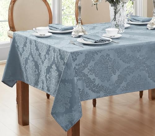 Newbridge Barcelona Damask Fabric Tablecloth, 60 x 84 Inch Rectangle, Blue – No Iron, Soil Resistant Table Cover for Dining, Parties and Holidays - Image 6