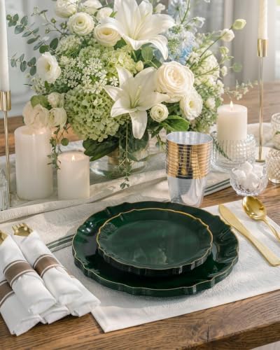 bUCLA 175PCS Green Plastic Plates - 25 Guests Gold Rim for Party, Wedding - Image 5
