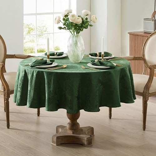 Newbridge Barcelona Damask Fabric Tablecloth, 90 Inch Round, Hunter Green – No Iron, Soil Resistant Table Cover for Dining, Parties and Holidays - Image 6