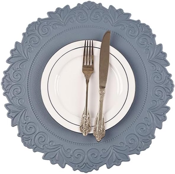 Noctiflorous Round Faux Leather 15 Inch Placemats Set of 6 Waterproof Wipeable Heat Resistant Tablemat for Dining Table Kitchen Non Slip Washable Oilproof Table Place Mat for Indoor Outdoor(Blue, 6)