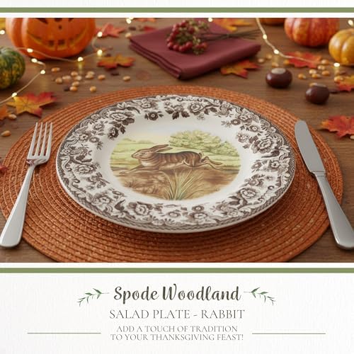 Spode Woodland Rabbit Salad Plate - Wildlife Animal Design, 8 Inch Fine Earthenware, Dishwasher, Microwave & Warm Oven Safe to 225°F - Made in England Rustic Country Dining Tableware - Image 2
