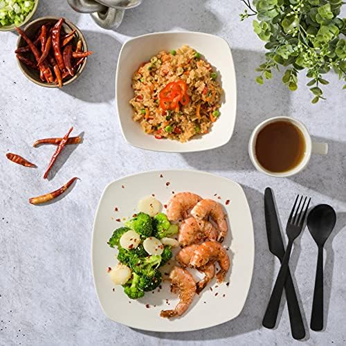Gibson Home Amelia Court Porcelain Chip and Scratch Resistant Dinnerware set, Service for 4 (12pcs), White (Soft Square) - Image 4