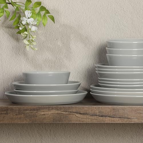 Gibson Home Summer Shades 16 Piece Plates and Bowls Dishes Service for 4 Porcelain Dinnerware Set - Grey - Image 6