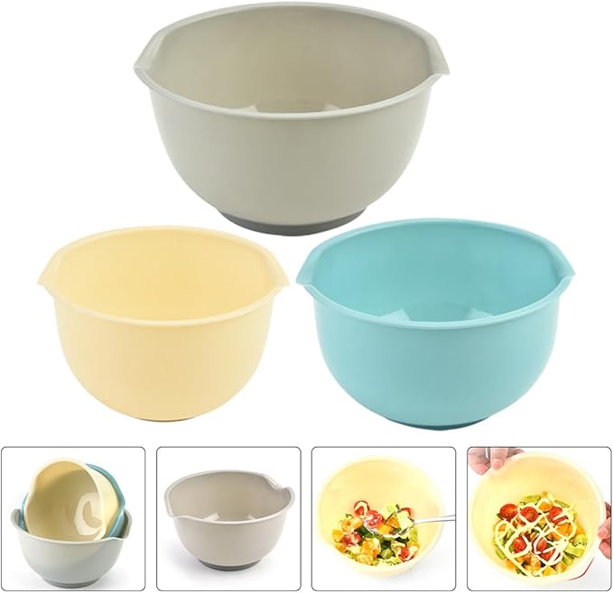 BESPORTBLE 3pcs Mixing Bowls Set for Kitchen Multi-Function Stackable Salad and Noodle Bowls Sturdy Food-Grade Plastic for Daily Use and Entertaining Random Color