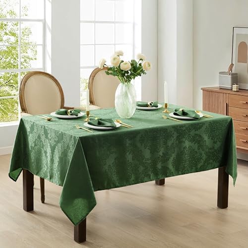 Newbridge Barcelona Damask Fabric Tablecloth, 52 x 52 Inch Square, Hunter Green – No Iron, Soil Resistant Table Cover for Dining, Parties and Holidays - Image 2