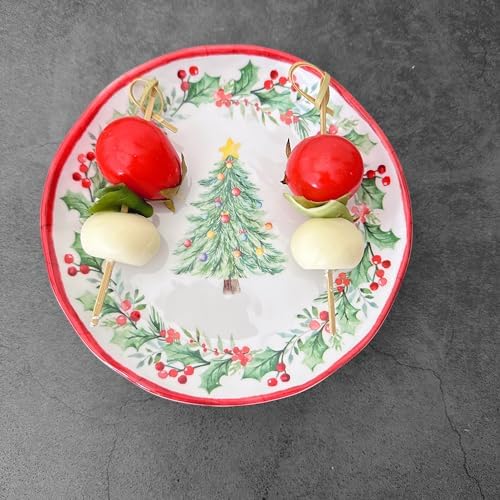 UP Christmas Tree Melamine Round Dessert Plates, Small Serving Plates, Christmas Decorations, for Appetizer, Snacks, and Side Dishes, Red and Green, 6 Inch, Set of 4 - Image 4