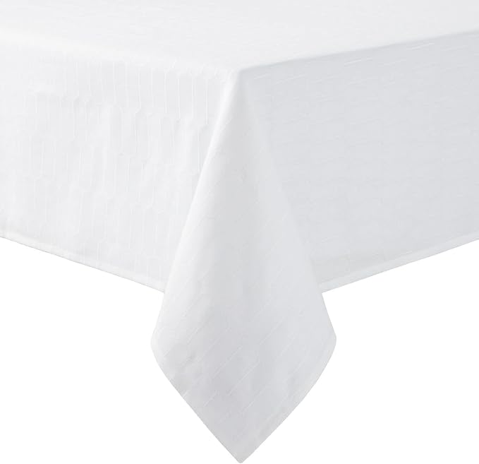 Martha Stewart Honeycomb Modern Farmhouse Polyester Cotton Rectangle Tablecloth, White, 60"x102"
