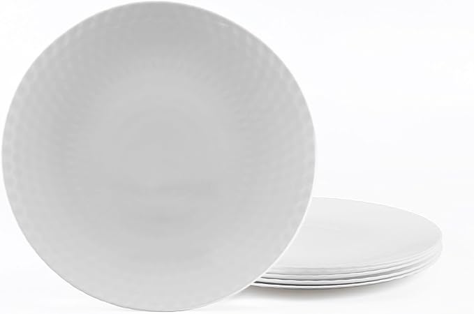 7.5 inch Appetizer Plate Set of 6, Opal Glass Round Geometric Faceted Small White Plates for Salad Dessert, Kitchen, Dishwasher and Microwave Safe