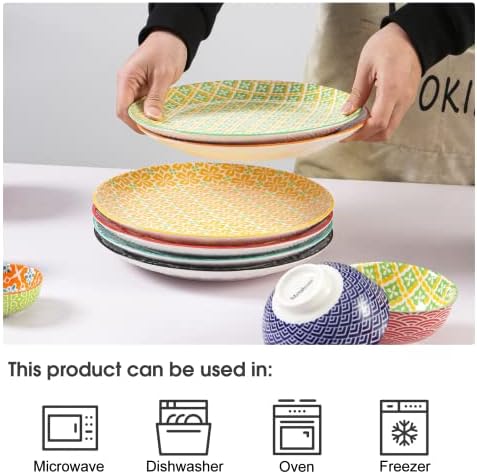 Metahom 10 Inch Dinner Plates Set of 6, Colorful Ceramic Plates - Image 3