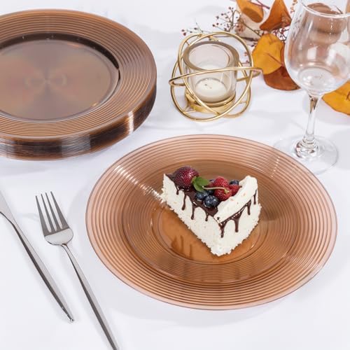 FLOWERCAT 100PCS Clear Brown Plastic Plates - Heavy Duty Plastic Plates Disposable for party &Wedding - Serve for 50Guests party (10inch & 7inch)(Mocha Mousse) - Image 6