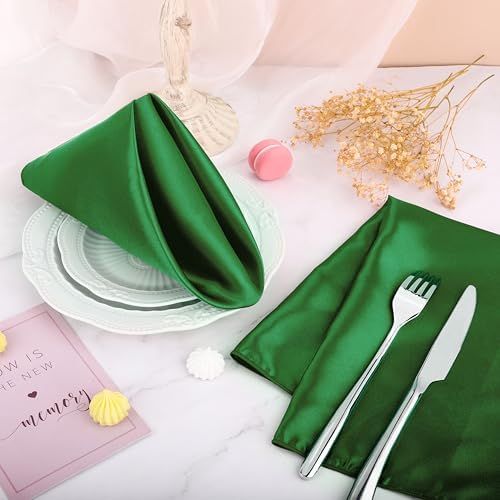 ANECO 16 Pack Square Satin Napkin Bright Silk Table Napkin Soft Smooth Fabric Table Napkin for Wedding Banquet Party Decoration, Forest Green, 20 x 20 Inch - Image 6
