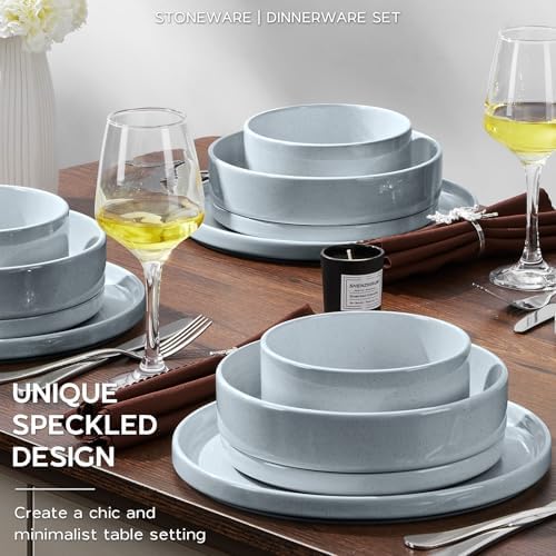 Onader Plates and Bowls Sets, 16 Pieces Stoneware Dinnerware for 4, Kitchen Dinner Dish Set with Pasta Bowl, Ceramic Dishware Dining Ware, Microwave & Dishwasher Safe - Slate Gray - Image 5