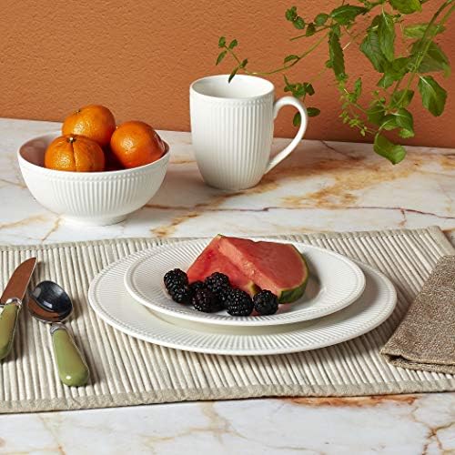 Tabletops Gallery Embossed Bone White Porcelain Round Dinnerware Collection- Chip Resistant Scratch Resistant, Fleur 16 Piece Dinnerware Set (Dinner Plate, Salad Plate, Cereal Bowl, Mug) - Image 2