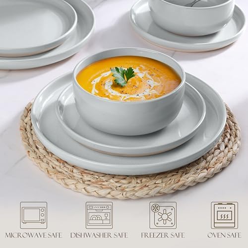 LIANYU Porcelain Dinnerware Set for 6, 18PCS Elegant Plates and Bowls Set with Stackable Design, Highly Chip and Scratch Resistant, Dishwasher Safe, Glacier Gray - Image 5