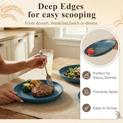 Deep Dinner Plate 8 Inch, Unbreakable Plastic Plates for Kids(Blue) - Image 5