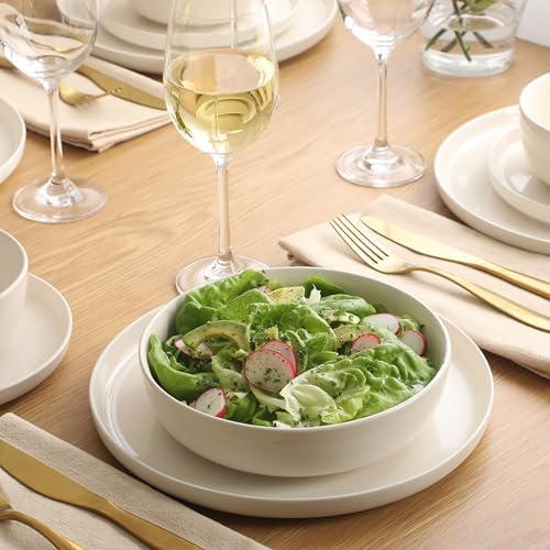 Gibson Home Serenity 16 Piece Modern Porcelain Dinnerware Set for 4, Linen White Plates and Bowls Set, Dinner Plates, Salad Plates, Pasta Bowls, Cereal Bowls - Image 3