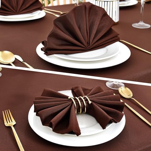 Wolkemer Set of 4 Chocolate Cloth Napkins 17 x 17 Inches Solid Washable Polyester Dinner Napkins with Hemmed Edges for Dinners Parties Weddings Banquets Events Table Decoration - Image 4