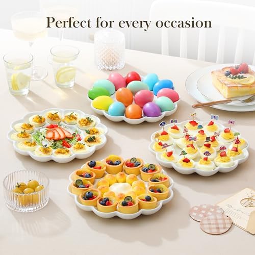 MALACASA Ceramic Deviled Egg Tray, 10 Inch Round Serving Platter, 12 Wells - Image 5