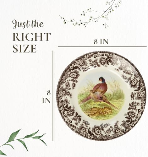 Spode Woodland Pheasant 8" Salad Plate - Rustic Fine Earthenware Dish with Game Bird and British Flowers Border - Made in England, Microwave, Oven, Freezer, Dishwasher Safe - Mix & Match with Delamere - Image 7