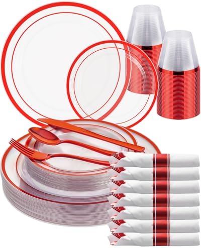 Goodluck 175 Pcs Red Disposable Plates, Plates and Napkins Party Supplies by GoodLuck