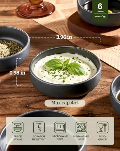 famiware Ceramic Soy Sauce Dish, 4oz Dipping Bowls Set of 6, Matte Black - Image 6
