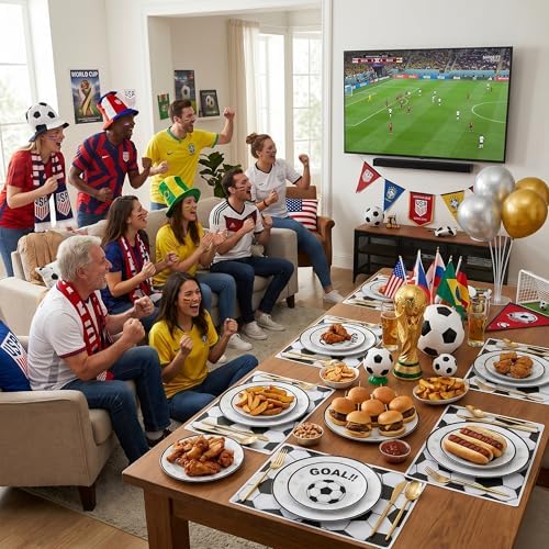 I00000 20 White Plastic Soccer Plates, Disposable Plates for Soccer Party - Image 4