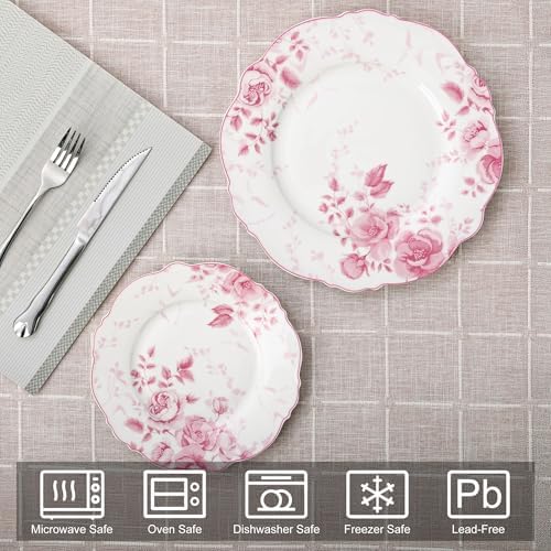 fanquare 8.5 Inch Pink Floral Porcelain Dessert Plate Sets of 4 - Image 3