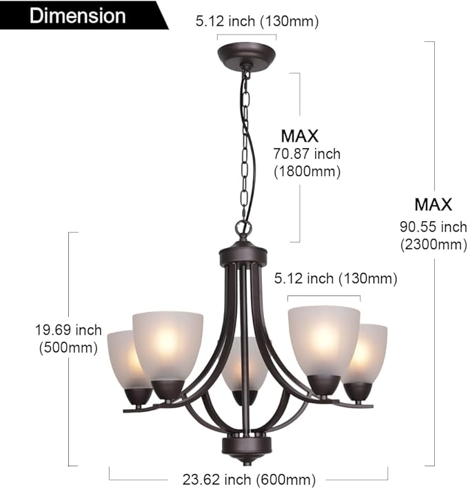 VINLUZ 5 Light Shaded Contemporary Chandeliers with Alabaster Glass Oil Rubbed Bronze Modern Light Fixtures Ceiling Hanging Rustic Pendant Lighting for Dining Room Foyer Bedroom Living Room