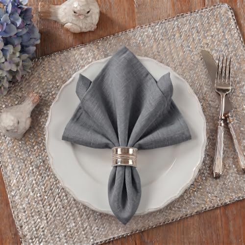 EHouseHome Waterproof Faux Linen Dinner Napkins, Set of 12, 17 x 17,Grey - Image 3
