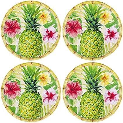 UP Pineapple Melamine Round Dessert Plates, Small Serving Plates, for Appetizer, Snacks, and Side Dishes, Multicolor, 6 Inch, Set of 4 by UPware