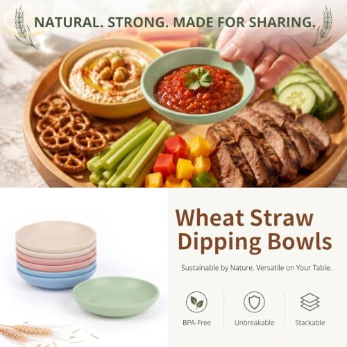 Dipping Bowls 4 Inch, Unbreakable Wheat Straw Cups - Colorful - Image 7