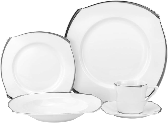 EURO Porcelain 20-pc. Dinner Set Service for 4, 24K Gold-plated Luxury Bone China Tableware ("Golden Wave" 5781G)
