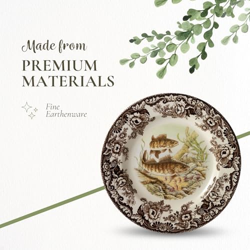 Spode Woodland Fine Porcelain Salad Plate - Walleye Design with Brown Floral Border, Classic English Country Tableware for Family Dinners, Holiday Entertaining & Elegant Dining Decor - Image 4